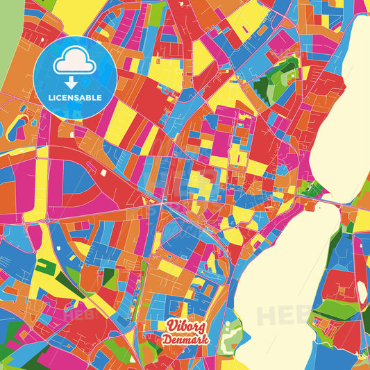 Viborg, Denmark Crazy Colorful Street Map Poster Template - HEBSTREITS Sketches