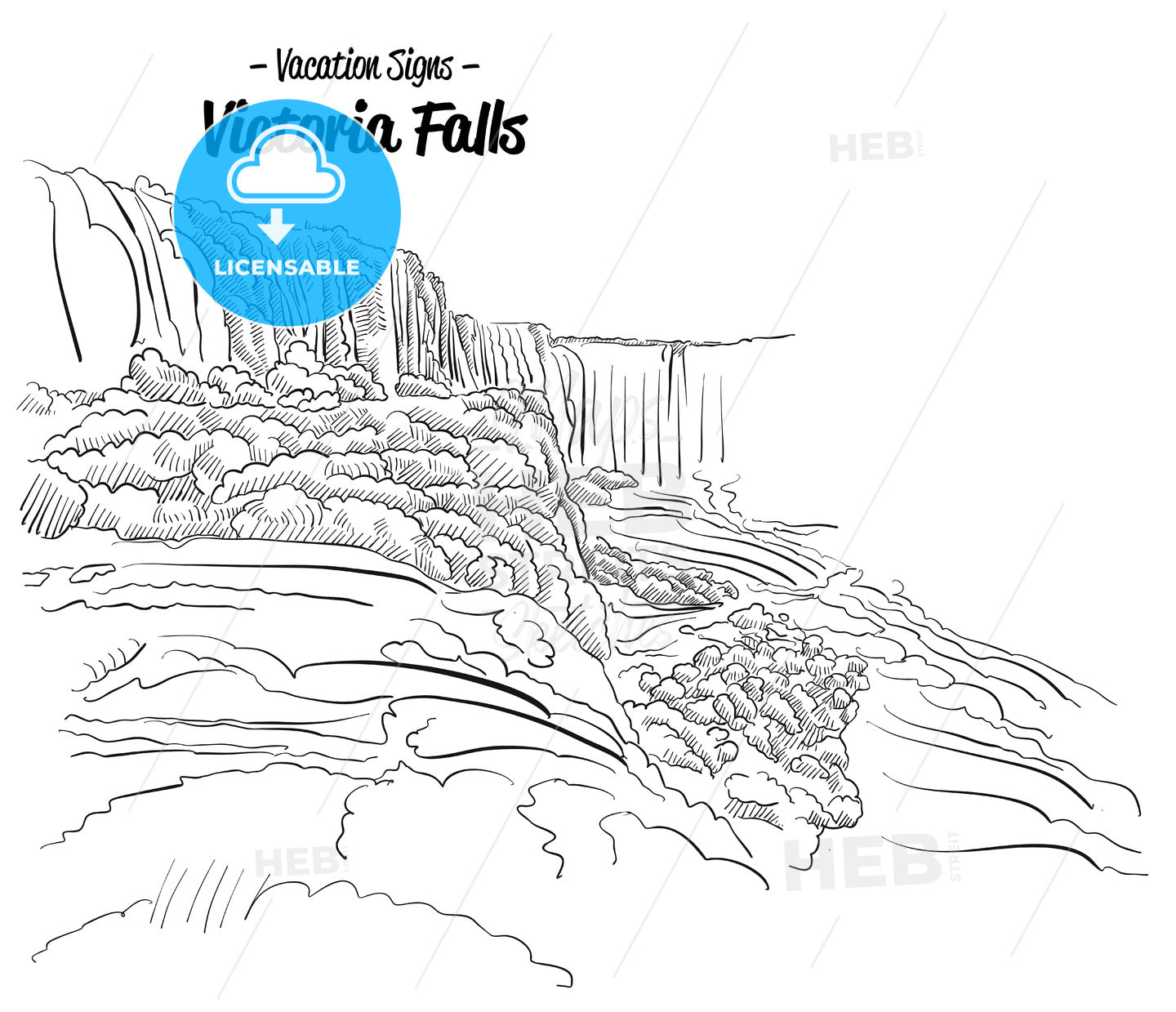Victoria Falls Zimbabwe Landmark Sketch – instant download