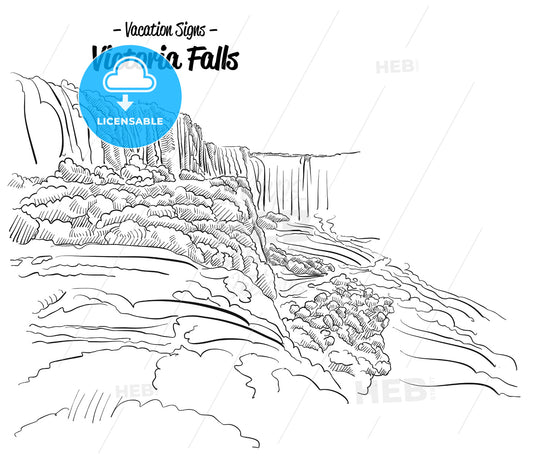 Victoria Falls Zimbabwe Landmark Sketch – instant download