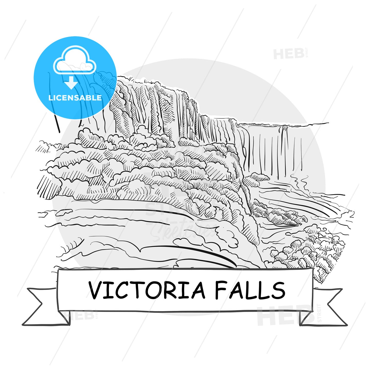 Victoria Falls hand-drawn urban vector sign – instant download