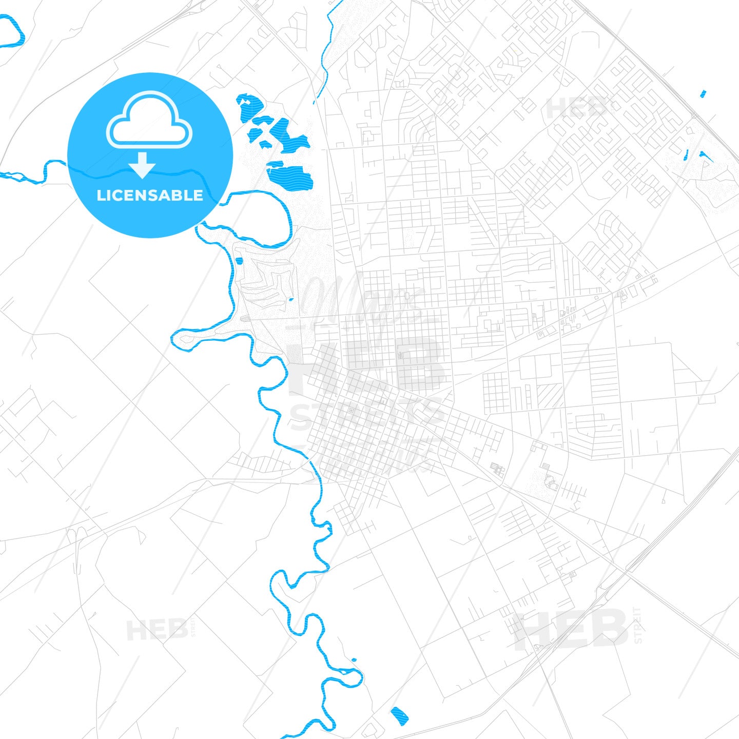 Victoria, Texas, United States, PDF vector map with water in focus