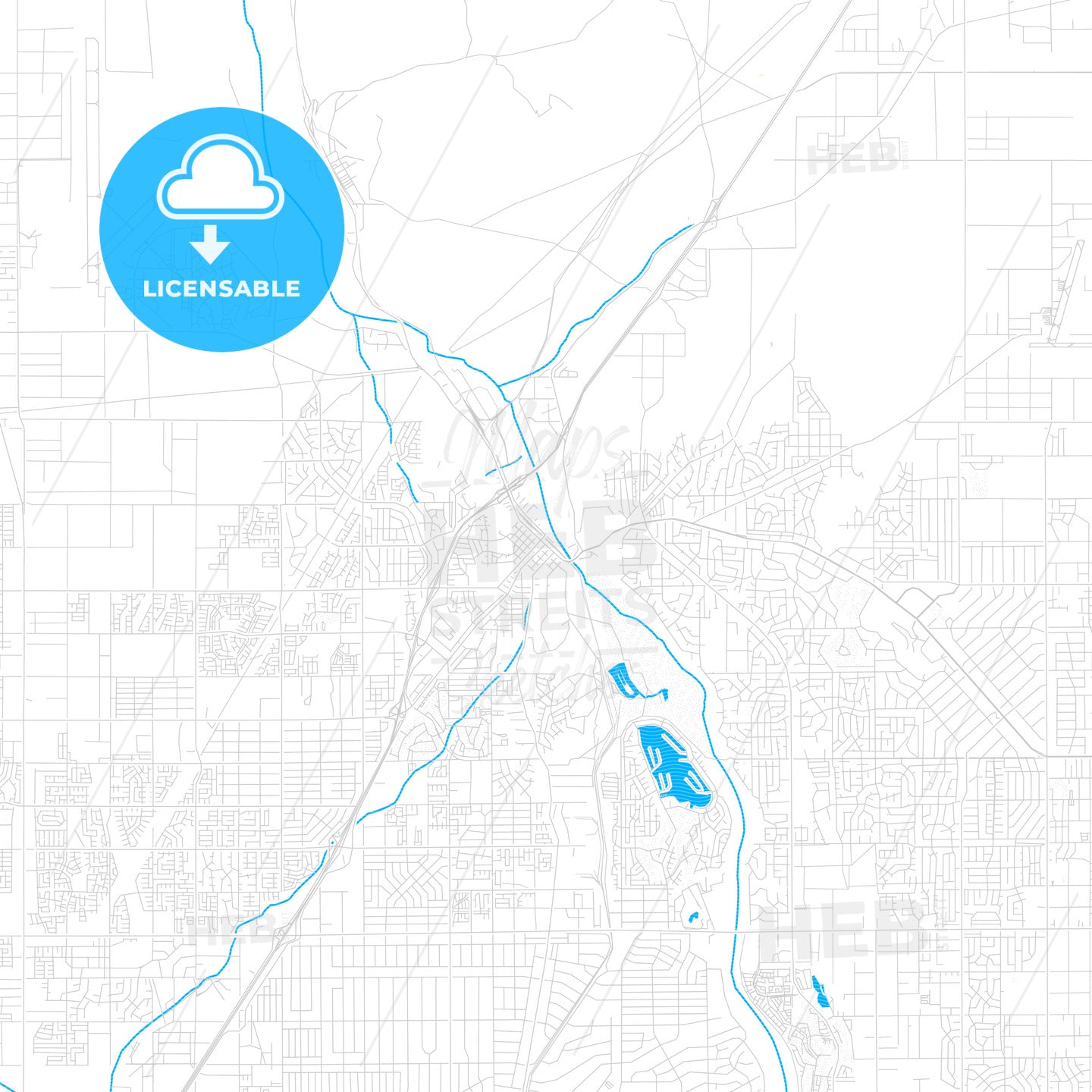 Victorville, California, United States, PDF vector map with water in focus