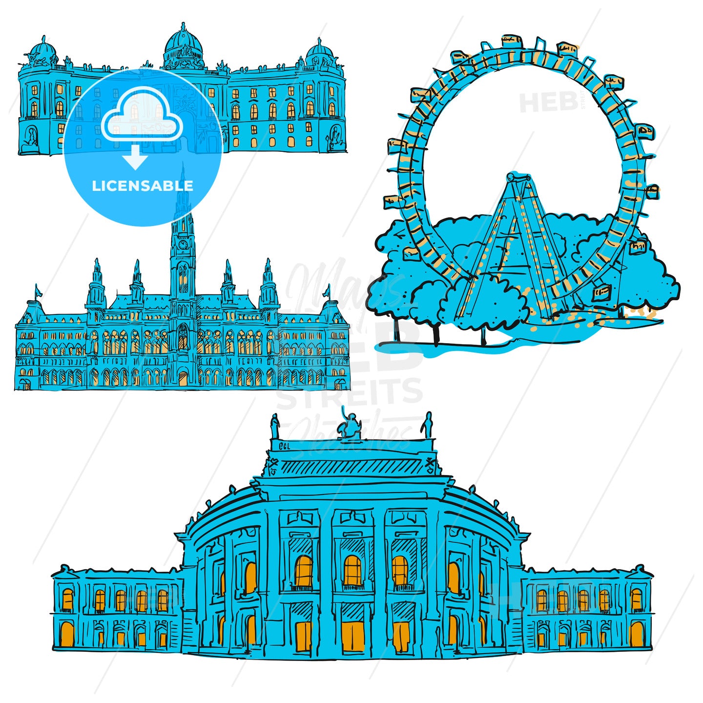 Vienna Austria Colored Landmarks – instant download