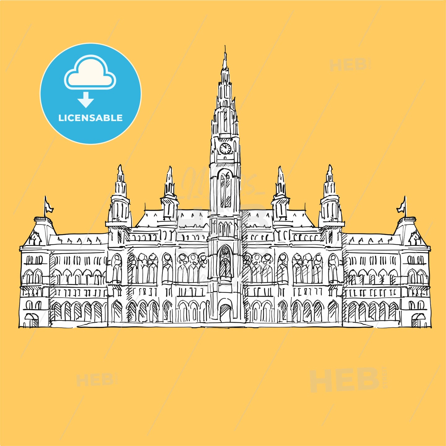 Vienna City Hall Vector Sketch – instant download