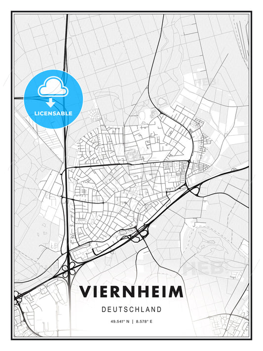 Viernheim, Germany, Modern Print Template in Various Formats - HEBSTREITS Sketches