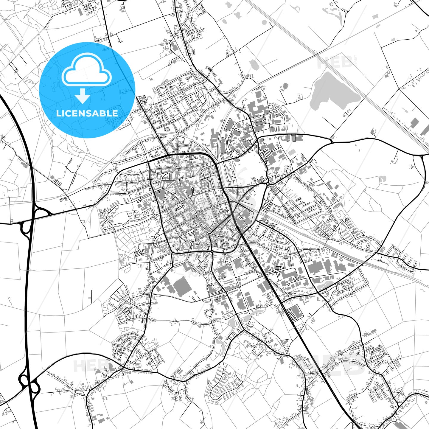 Viersen, Germany, vector map with buildings