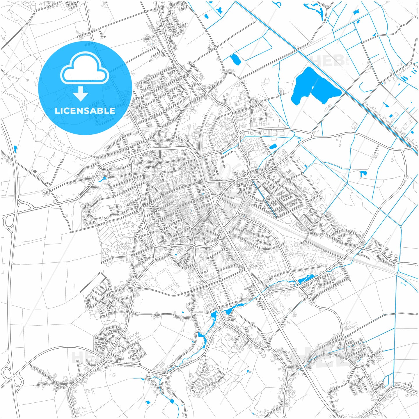 Viersen, North Rhine-Westphalia, Germany, city map with high quality roads.