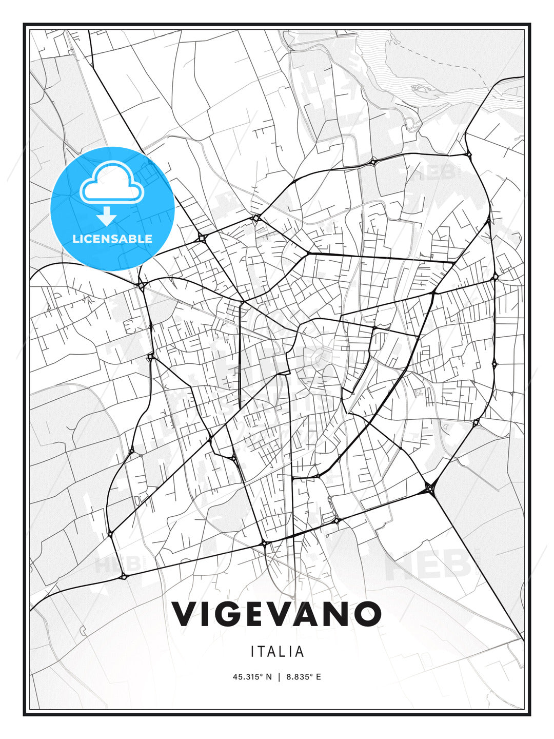 Vigevano, Italy, Modern Print Template in Various Formats - HEBSTREITS Sketches
