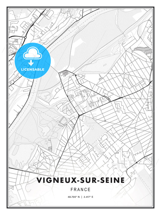 Vigneux-sur-Seine, France, Modern Print Template in Various Formats - HEBSTREITS Sketches