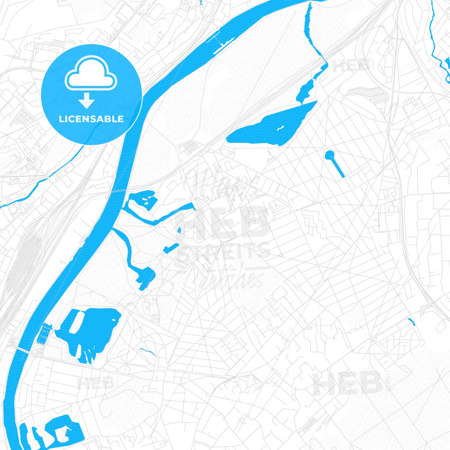 Vigneux-sur-Seine, France PDF vector map with water in focus