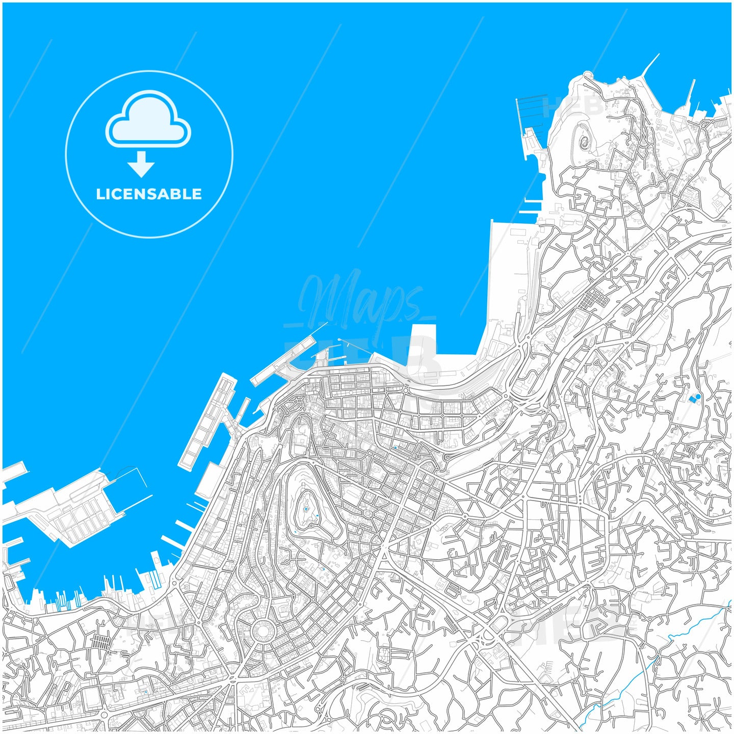 Vigo, Pontevedra, Spain, city map with high quality roads.