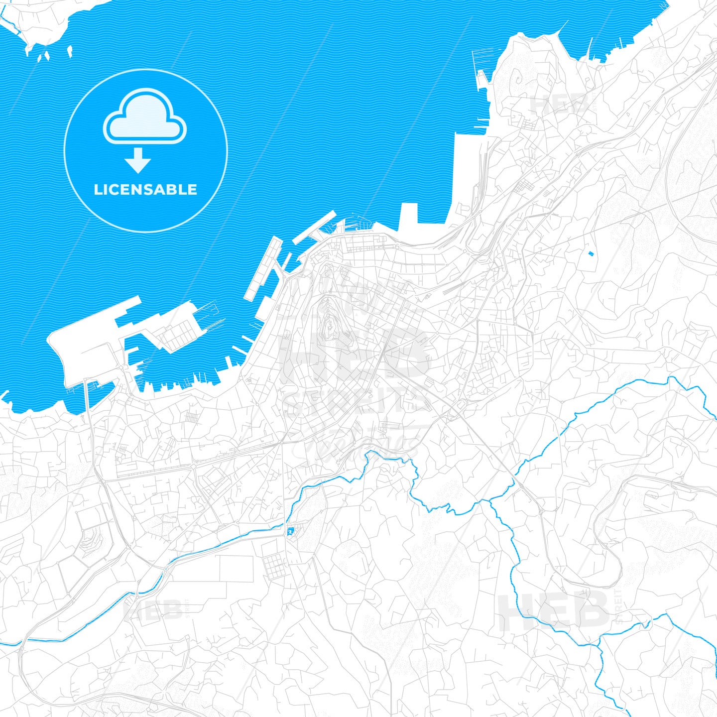 Vigo, Spain PDF vector map with water in focus