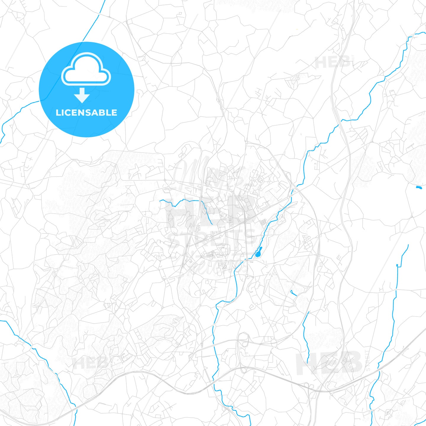 Vila Nova de Famalicão, Portugal PDF vector map with water in focus