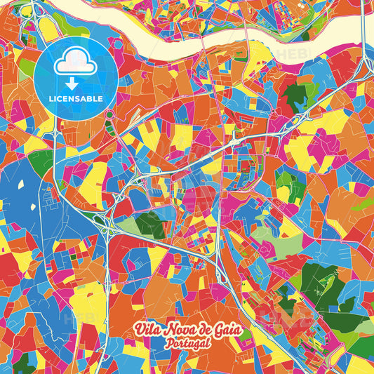 Vila Nova de Gaia, Portugal Crazy Colorful Street Map Poster Template - HEBSTREITS Sketches