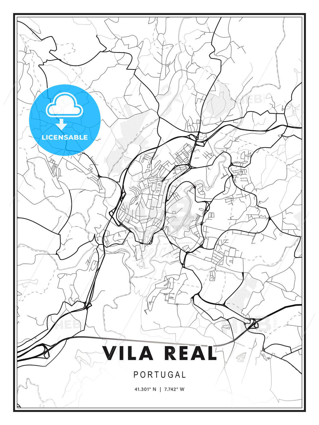 Vila Real, Portugal, Modern Print Template in Various Formats - HEBSTREITS Sketches