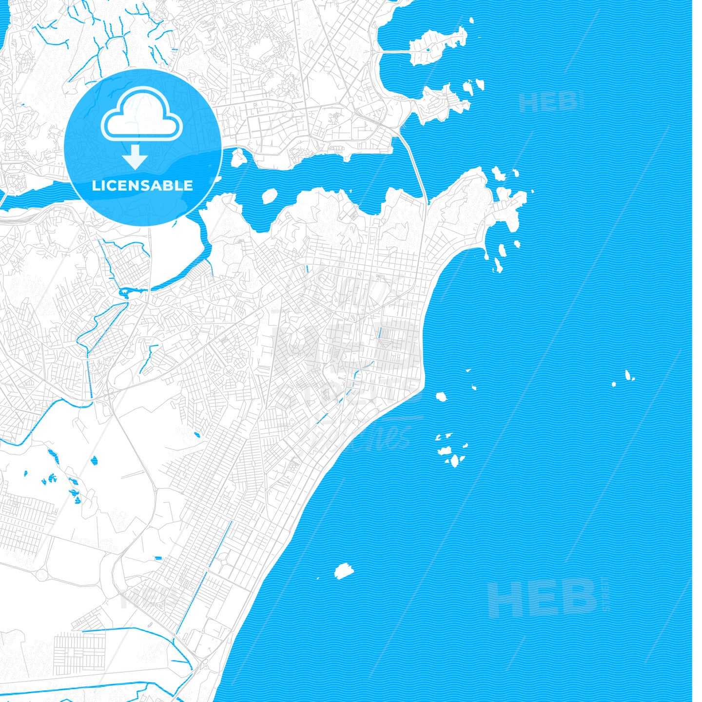 Vila Velha, Brazil PDF vector map with water in focus