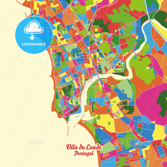 Vila do Conde, Portugal Crazy Colorful Street Map Poster Template - HEBSTREITS Sketches