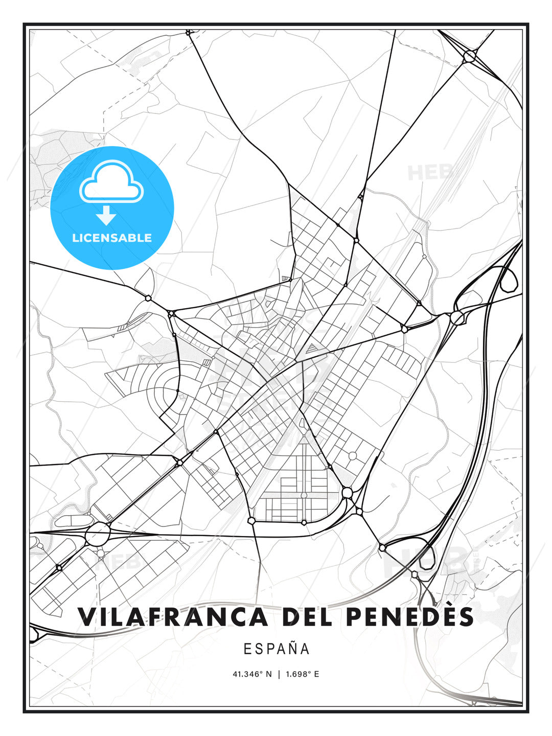 Vilafranca del Penedès, Spain, Modern Print Template in Various Formats - HEBSTREITS Sketches