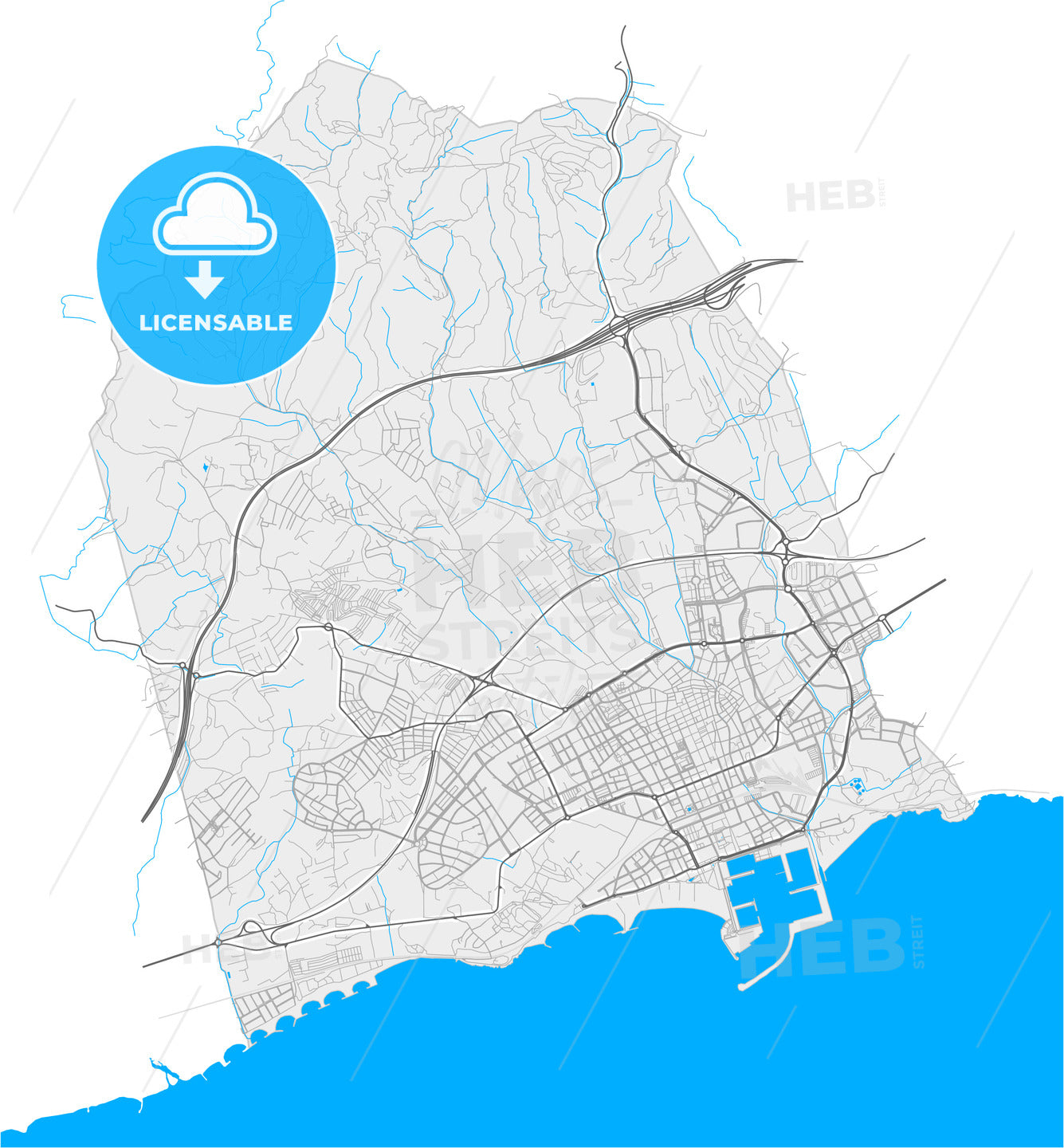 Vilanova i la Geltrú, Barcelona, Spain, high quality vector map