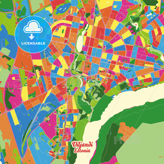 Viljandi, Estonia Crazy Colorful Street Map Poster Template - HEBSTREITS Sketches