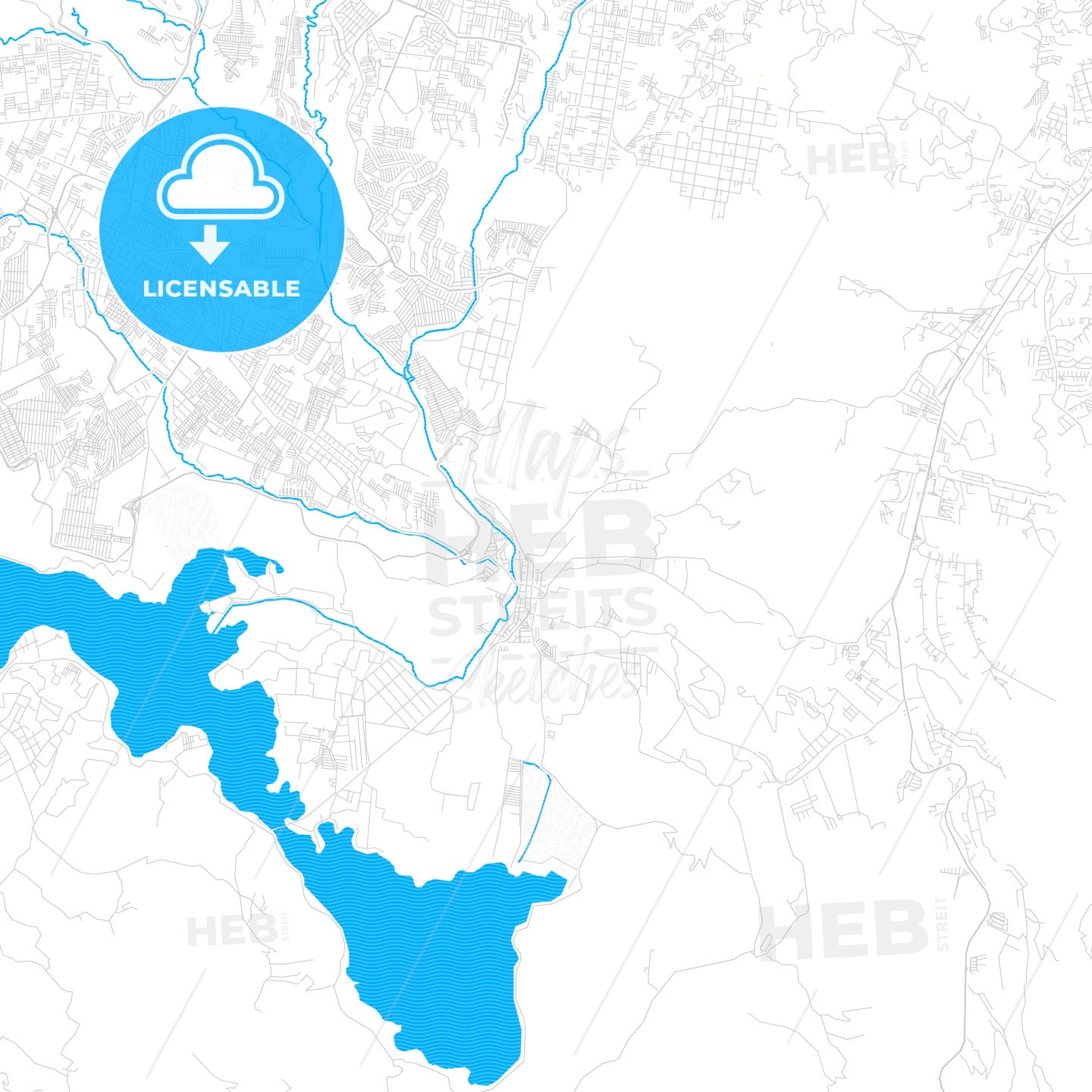 Villa Canales, Guatemala PDF vector map with water in focus