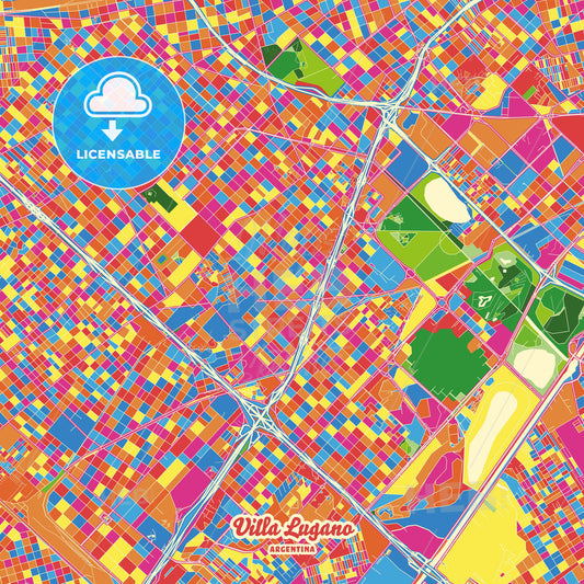 Villa Lugano, Argentina Crazy Colorful Street Map Poster Template - HEBSTREITS Sketches