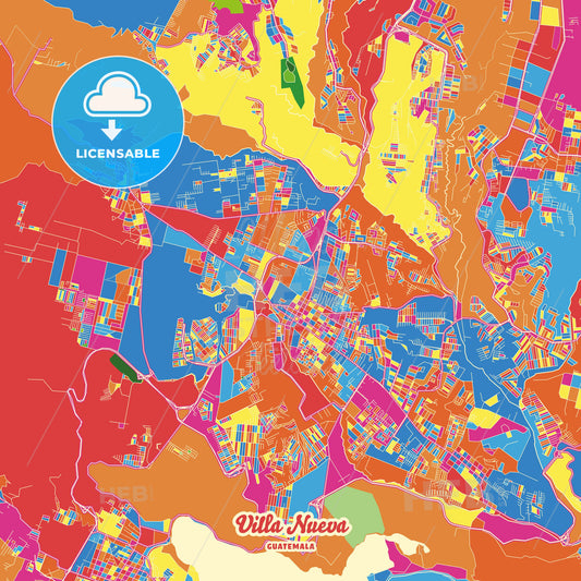 Villa Nueva, Guatemala Crazy Colorful Street Map Poster Template - HEBSTREITS Sketches