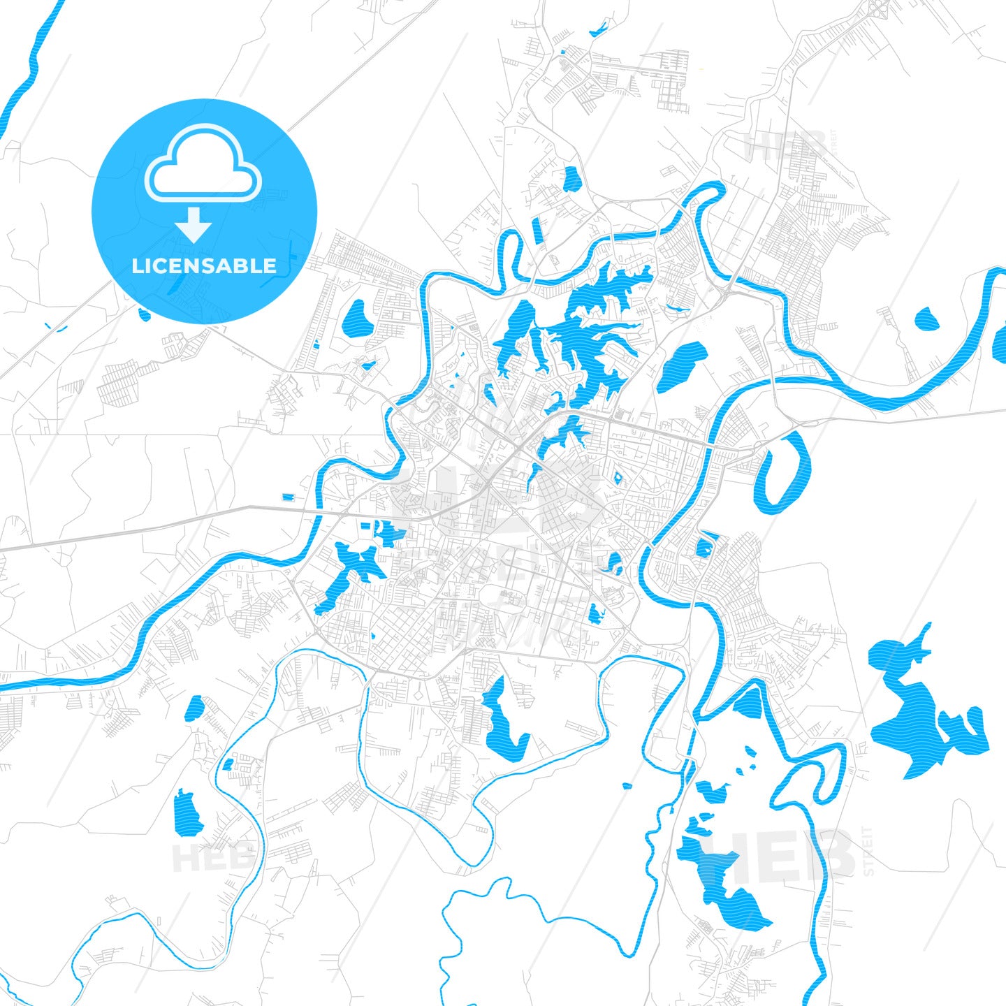 Villahermosa, Mexico PDF vector map with water in focus