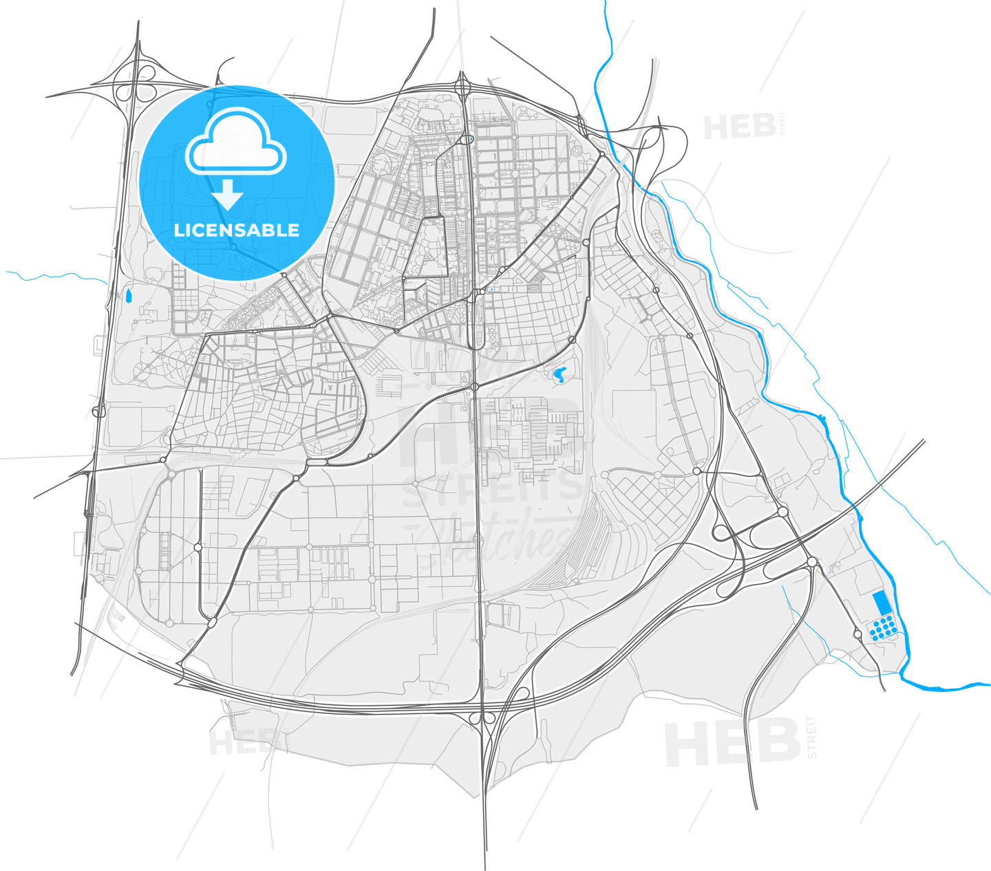 Villaverde, Madrid, Spain, high quality vector map