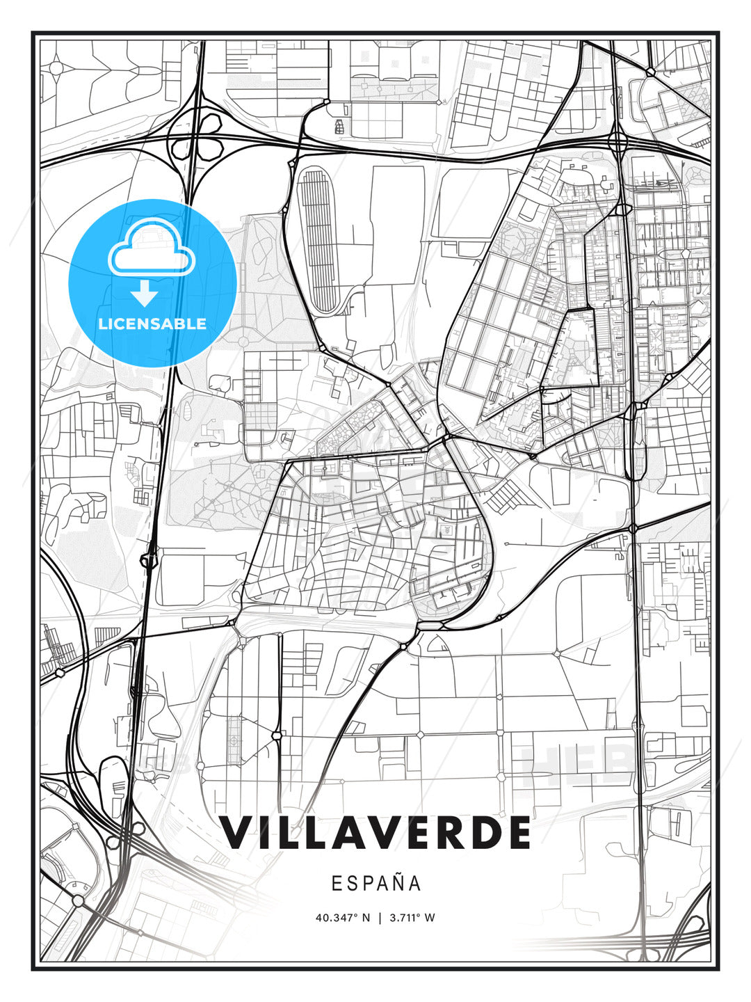 Villaverde, Spain, Modern Print Template in Various Formats - HEBSTREITS Sketches