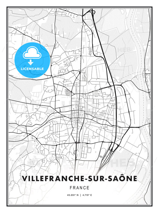 Villefranche-sur-Saône, France, Modern Print Template in Various Formats - HEBSTREITS Sketches