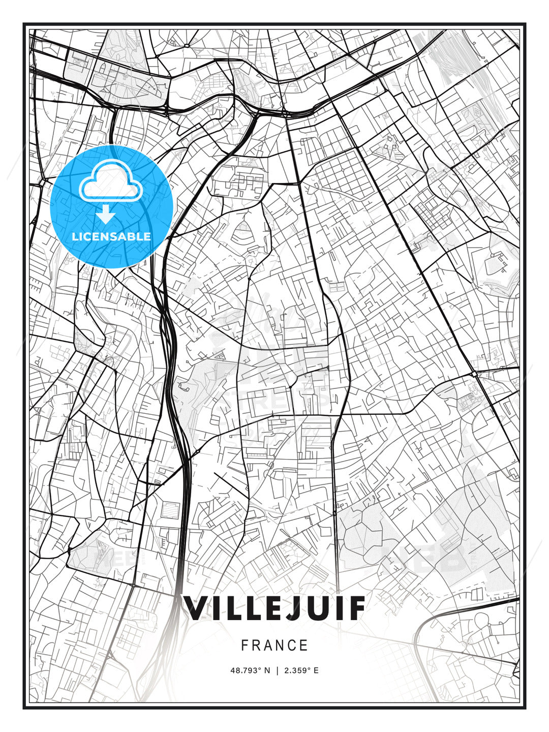 Villejuif, France, Modern Print Template in Various Formats - HEBSTREITS Sketches