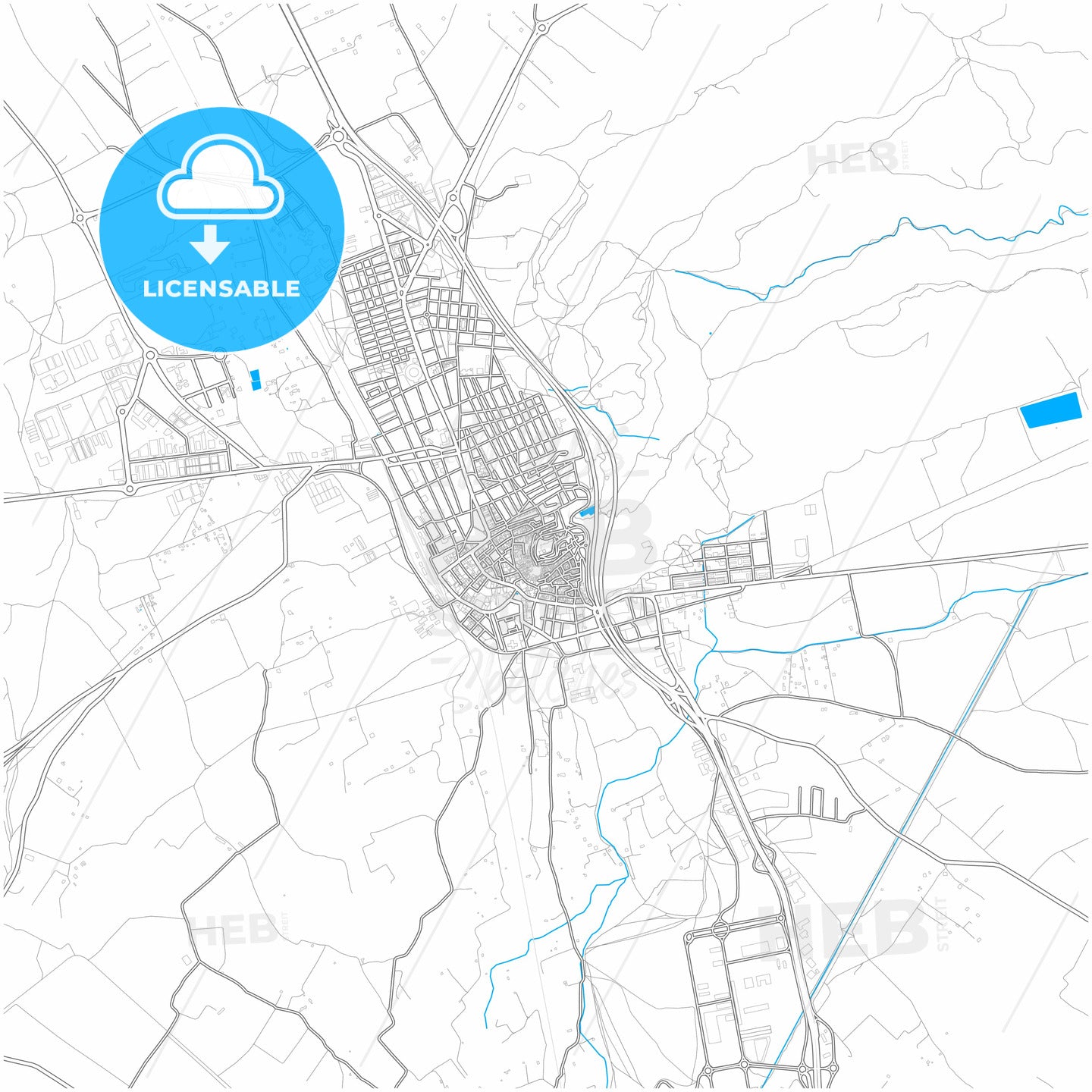 Villena, Alicante, Spain, city map with high quality roads.