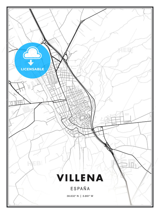 Villena, Spain, Modern Print Template in Various Formats - HEBSTREITS Sketches