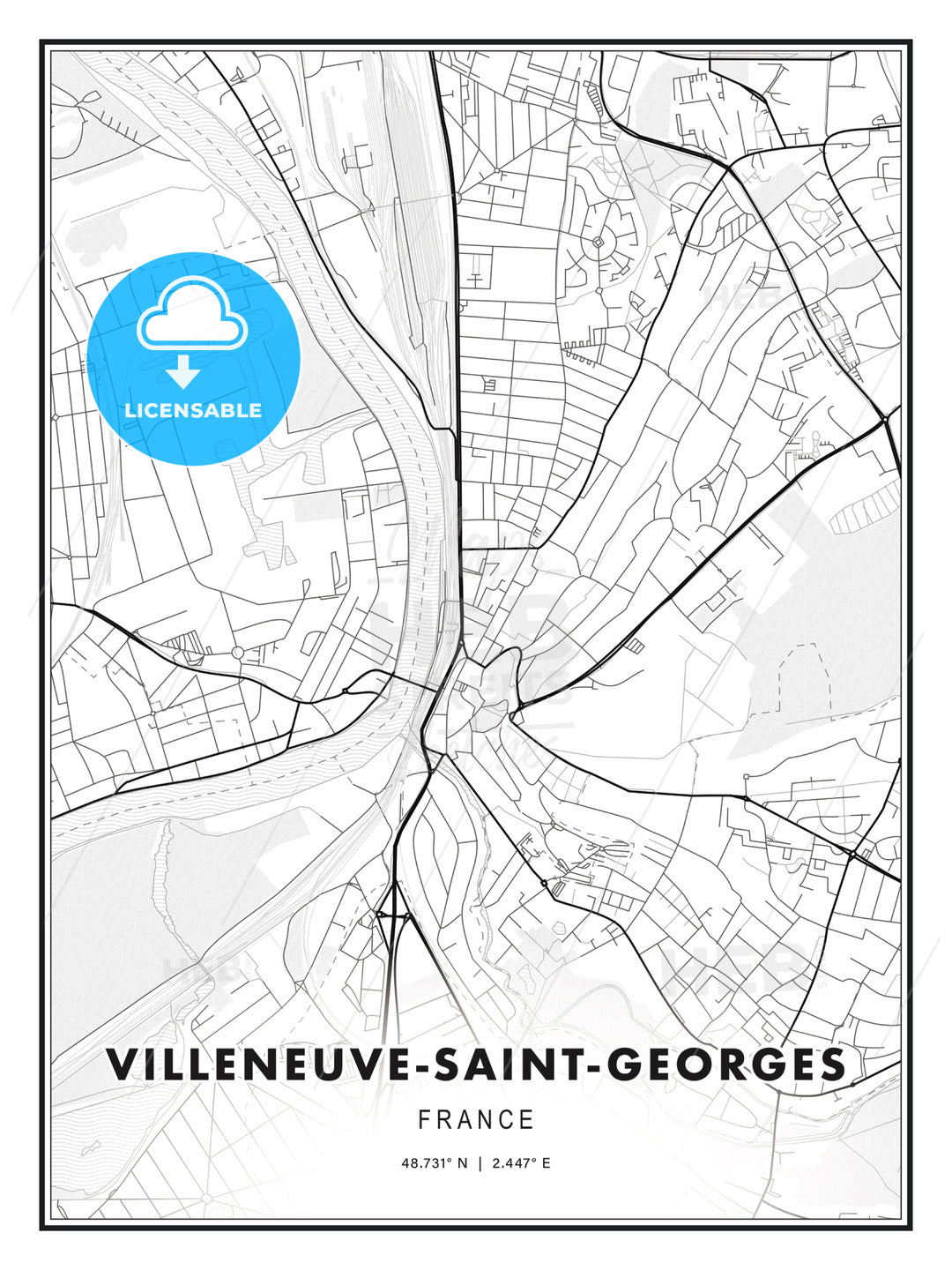 Villeneuve-Saint-Georges, France, Modern Print Template in Various Formats - HEBSTREITS Sketches