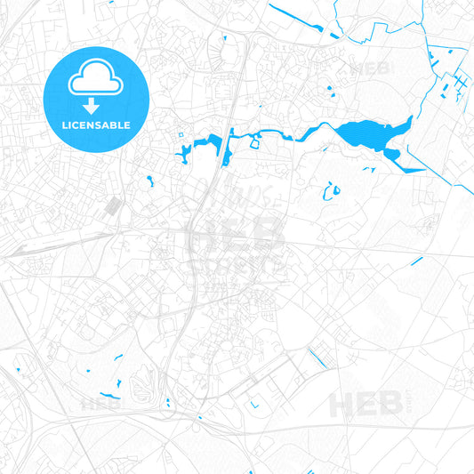 Villeneuve-d Ascq, France PDF vector map with water in focus