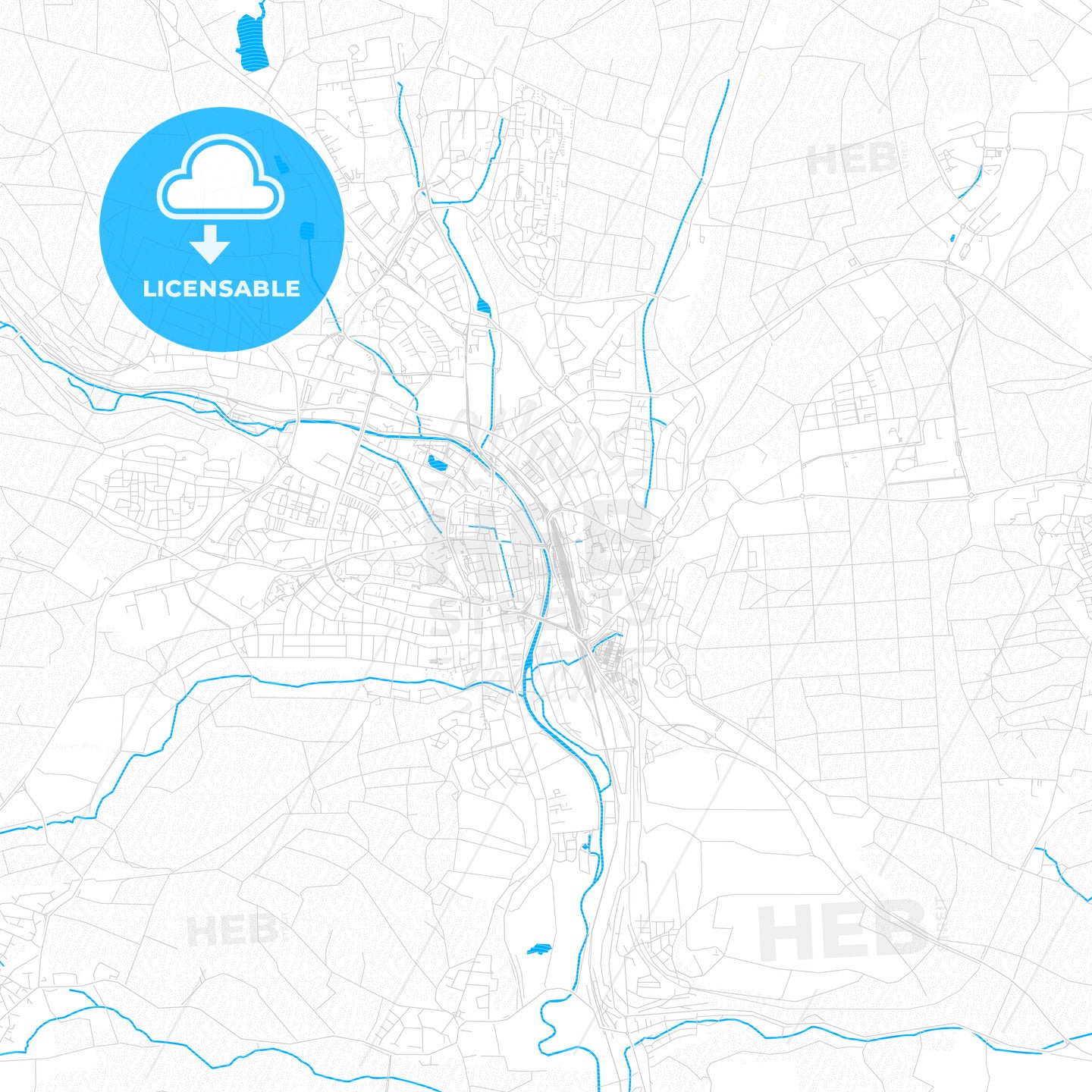 Villingen-Schwenningen, Germany PDF vector map with water in focus