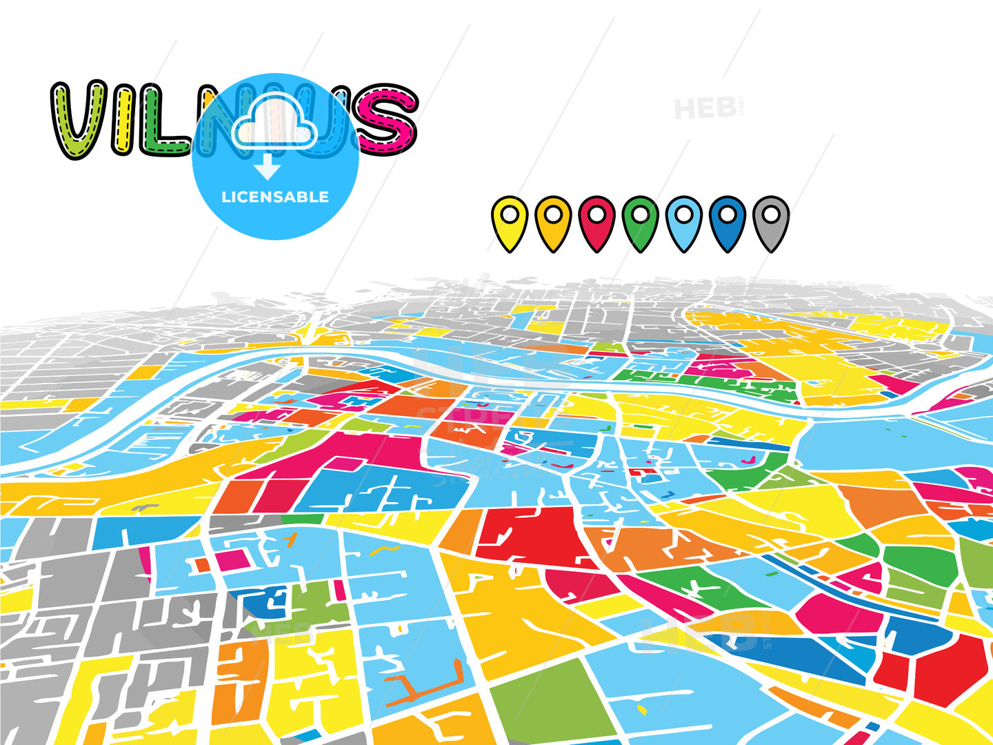Vilnius, Lithuania, downtown map in perspective