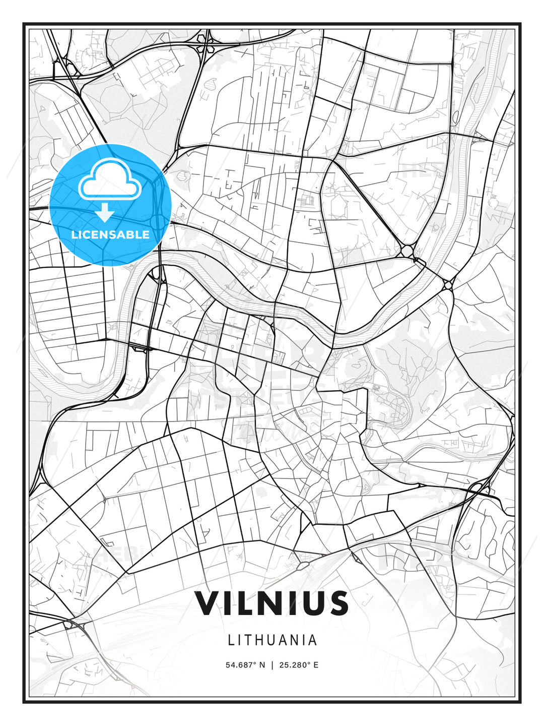 Vilnius, Lithuania, Modern Print Template in Various Formats - HEBSTREITS Sketches