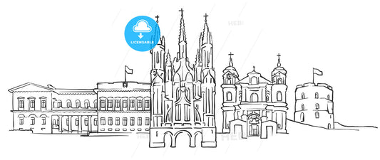Vilnius Lithuania Panorama Sketch – instant download