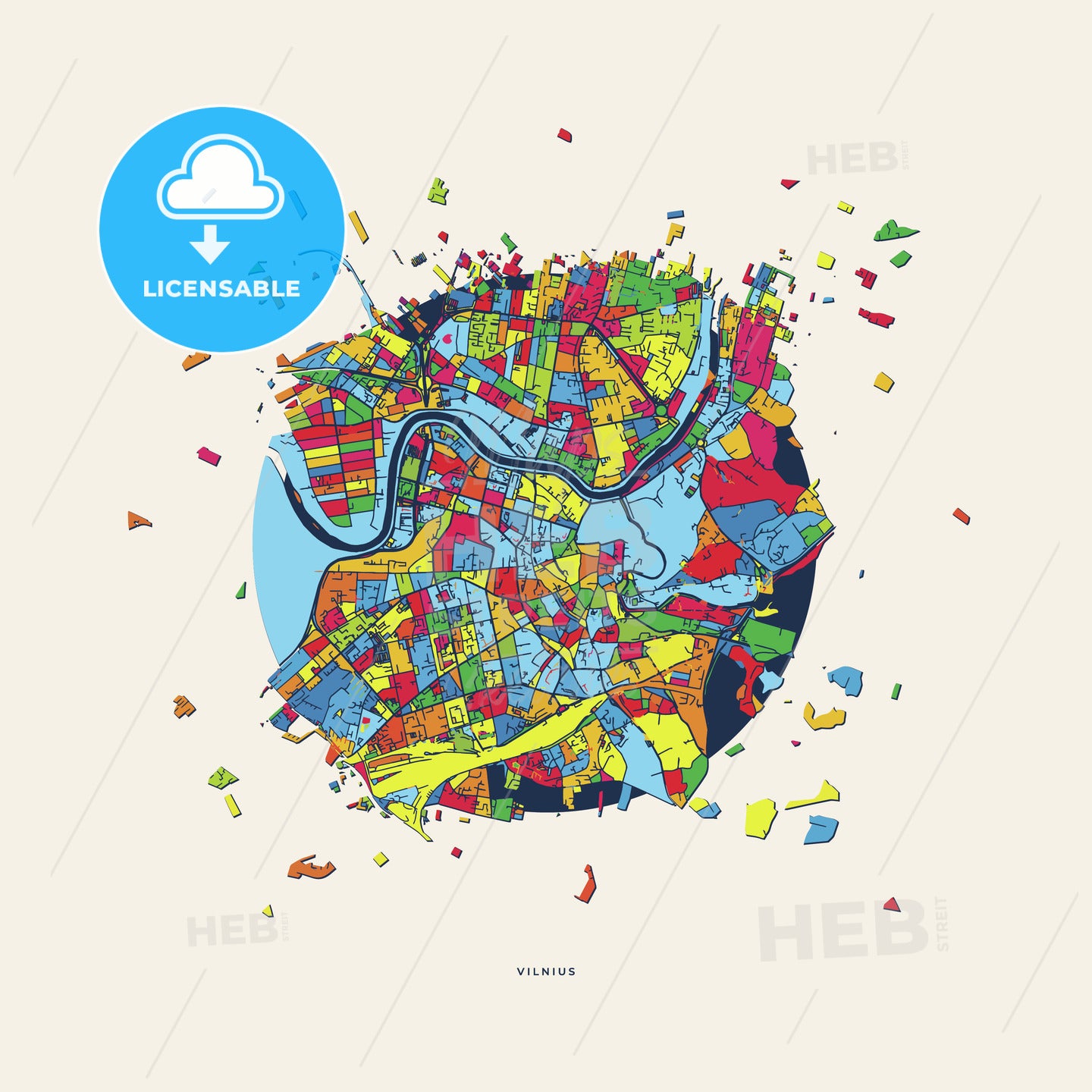 Vilnius Lithuania colorful confetti map