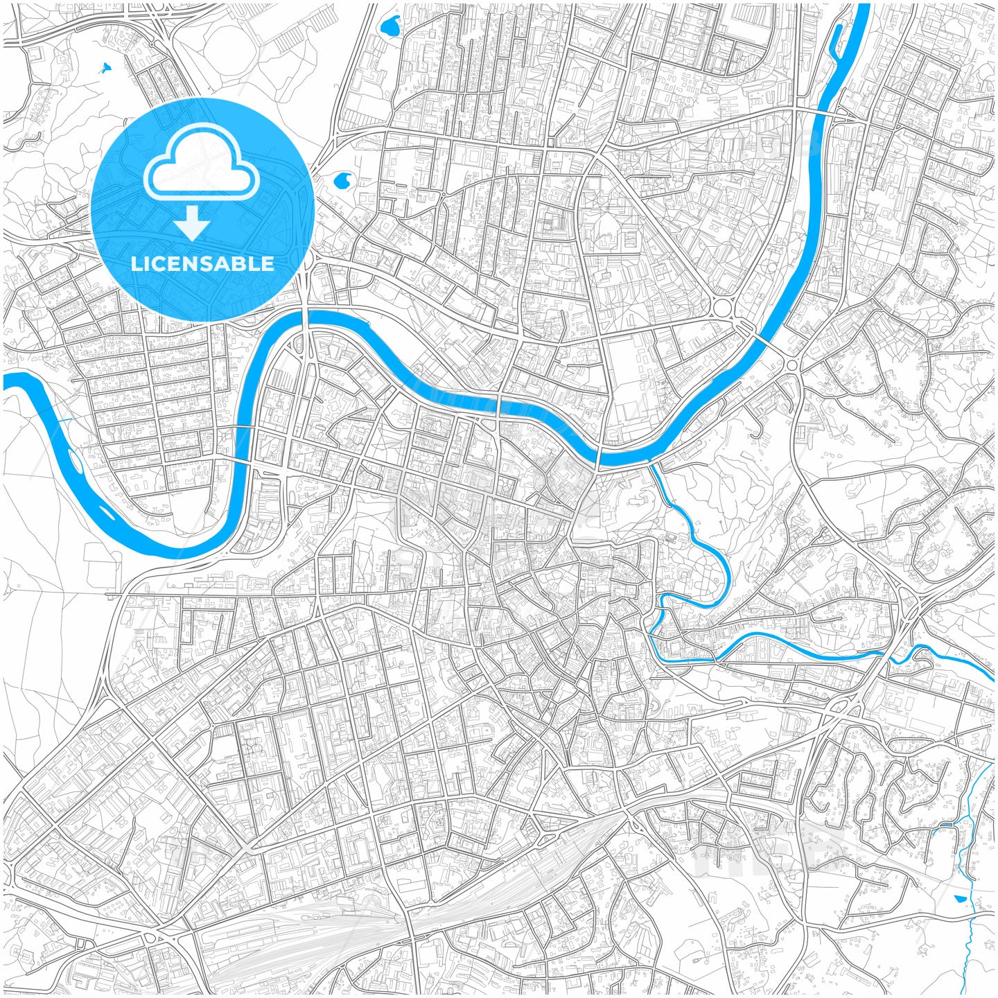 Vilnius, Vilnius County, Lithuania, city map with high quality roads.