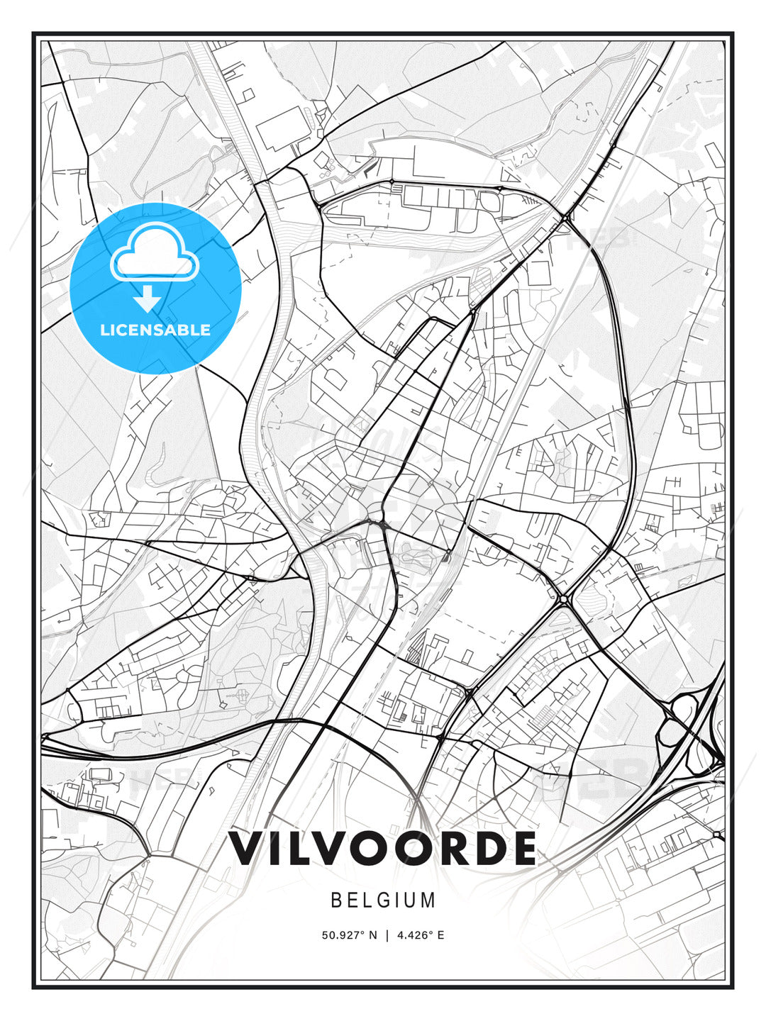 Vilvoorde, Belgium, Modern Print Template in Various Formats - HEBSTREITS Sketches