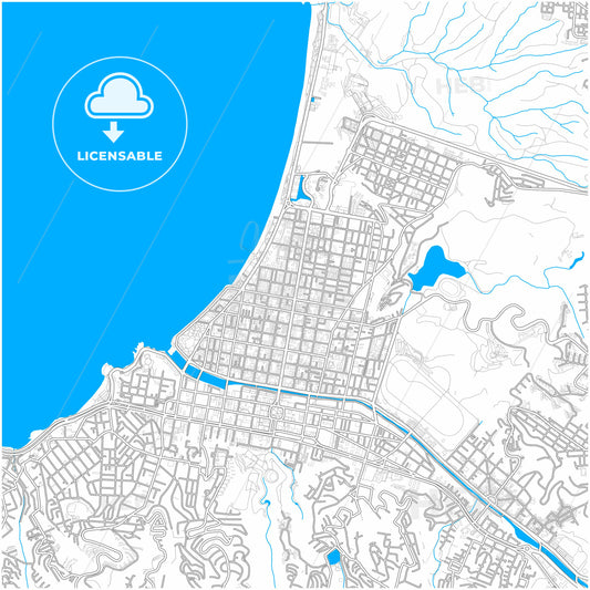 Vina del Mar, Chile, city map with high quality roads.