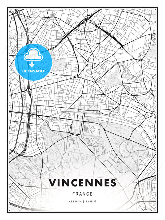 Vincennes, France, Modern Print Template in Various Formats - HEBSTREITS Sketches