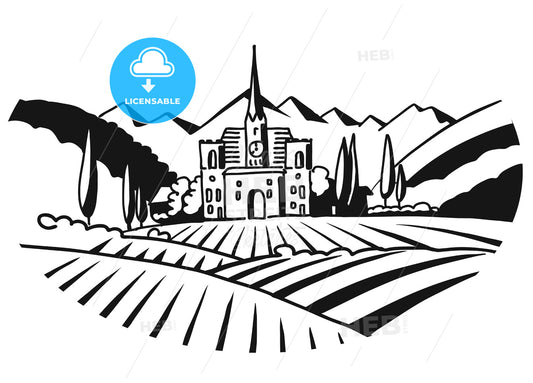 Vineyard Illustration Iconographic Black White Sketched – instant download