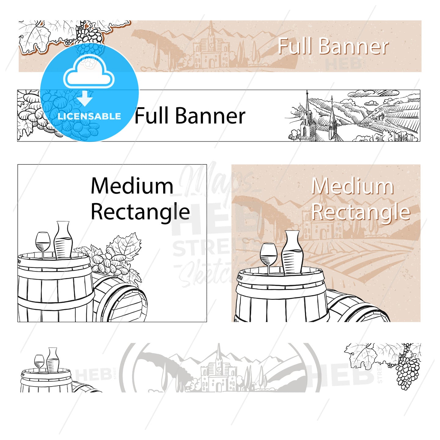 Vineyard Travel Sketch Online Banner Layout – instant download