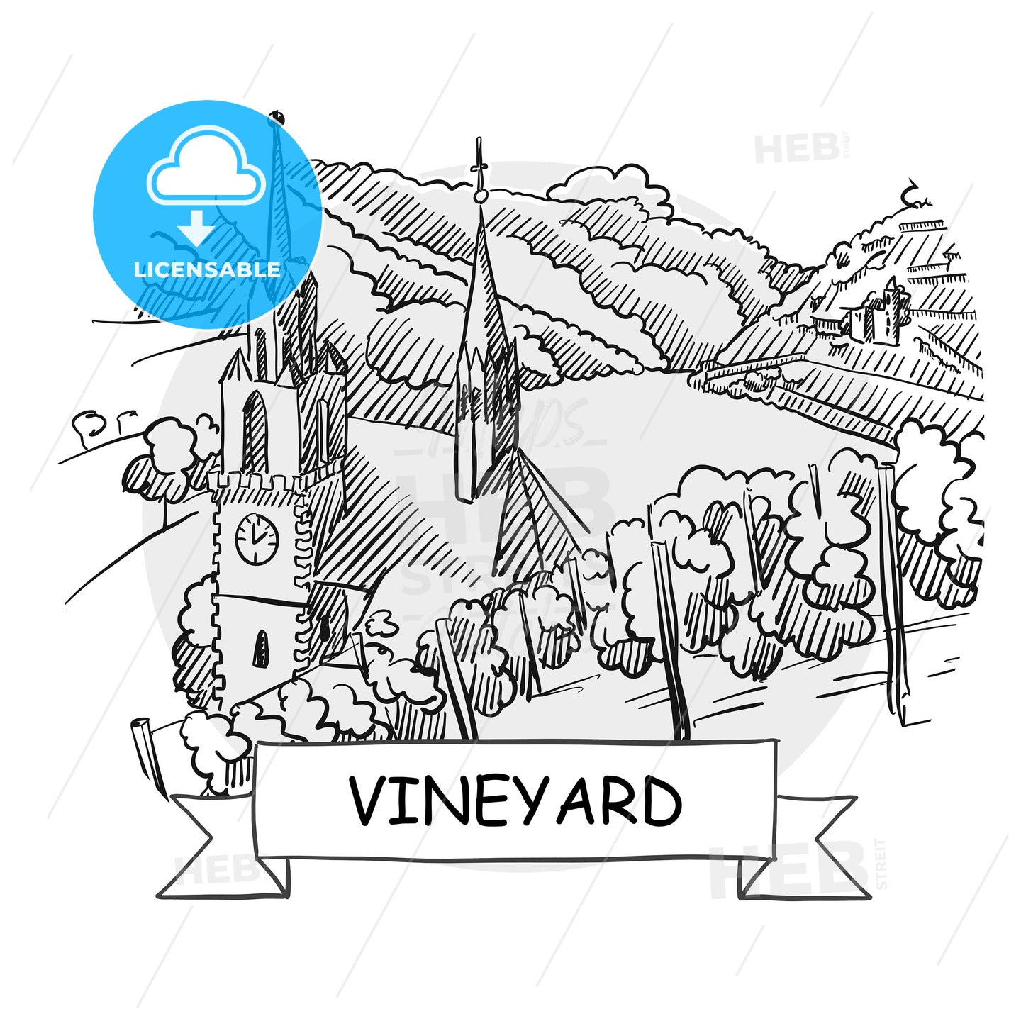 Vineyard hand-drawn urban vector sign – instant download