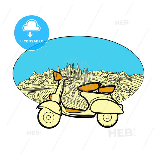 Vineyard travel icon with scooter – instant download
