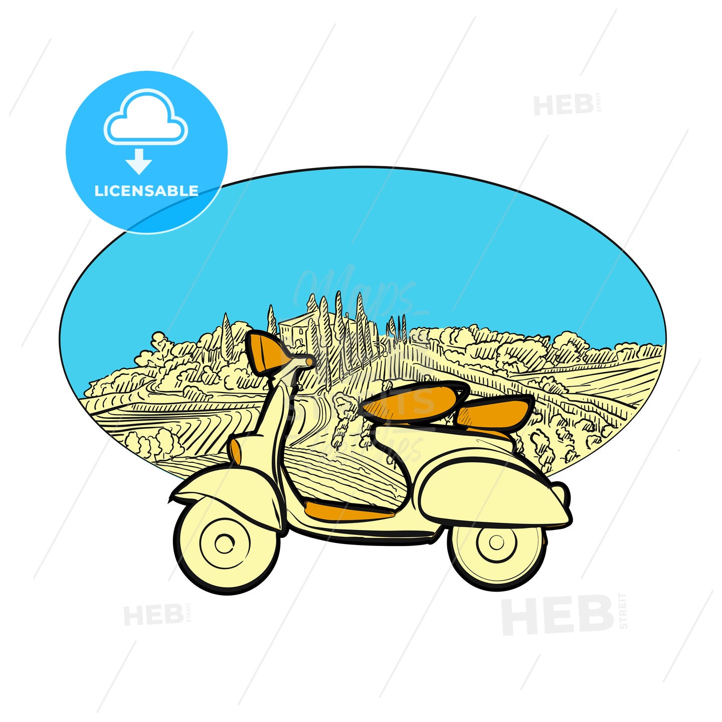 Vineyard travel icon with scooter – instant download